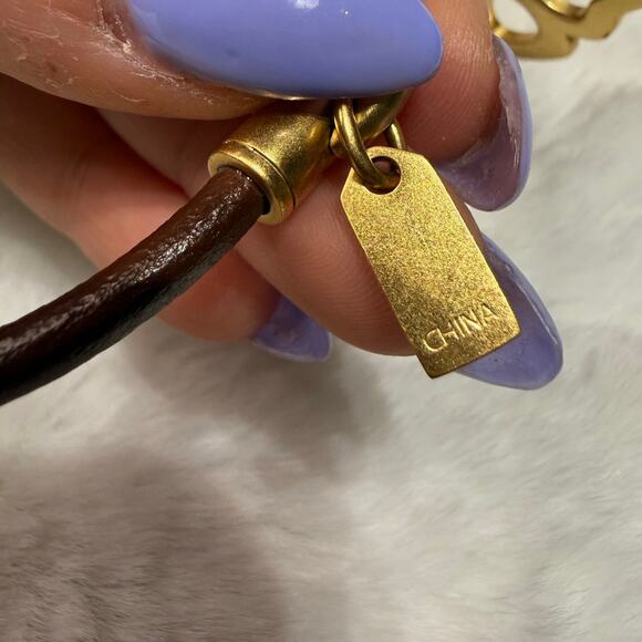 COACH Brown Leather Gold Tone Hook Clip with Butterfly Bracelet - Picture 4 of 5